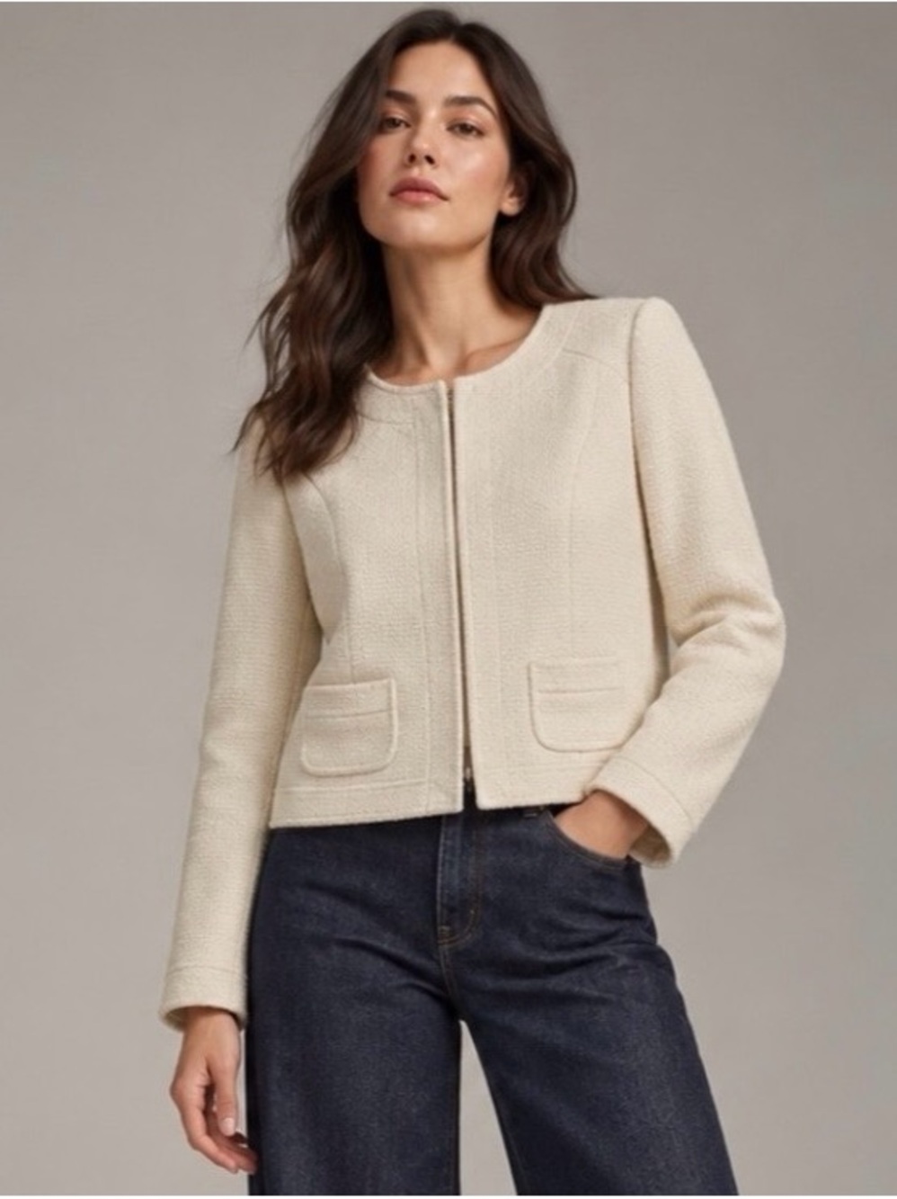 Banana Republic
Cream Bouclé Wool Blend Cropped Jacket Size 10 (approx)